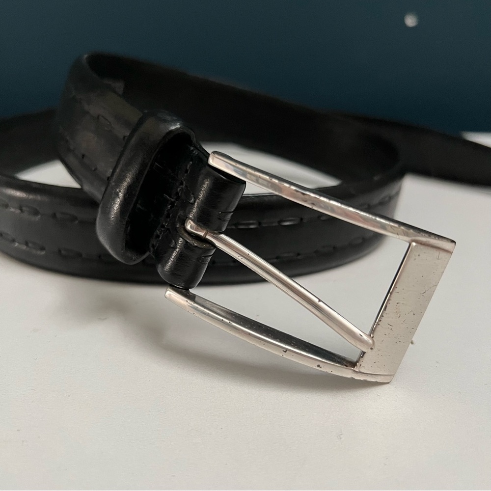 BRIGHTON Black Leather Belt with Silver Buckle Size 32